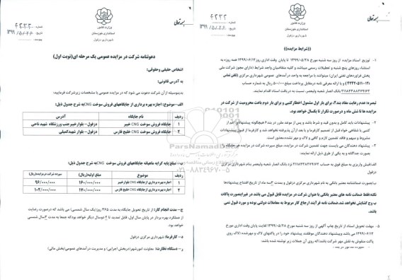 مزایده اجازه بهره برداری از جایگاههای فروش سوخت CNG