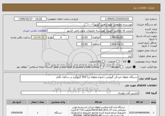 استعلام دستگاه علوفه خردکن گیوتینی (جهت علوفه تر) 500 کیلوگرم در ساعت تکفاز