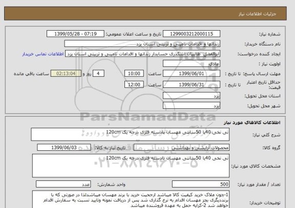 استعلام تی نخی 40یا 50سانتی مهسان بادسته فلزی درجه یک 120cm