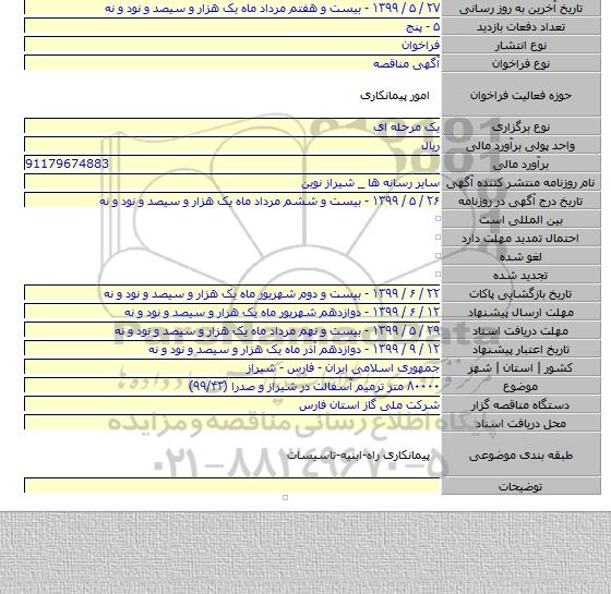 ۸۰۰۰۰ متر ترمیم آسفالت در شیراز و صدرا (۹۹/۴۳)