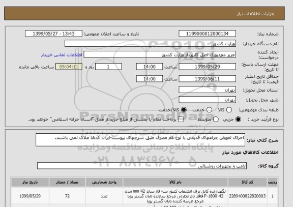 استعلام اجرای تعویض چراغهای قدیمی با نوع کم مصرف طبق شرحهای پیوست-ایران کدها ملاک نمی باشند.
