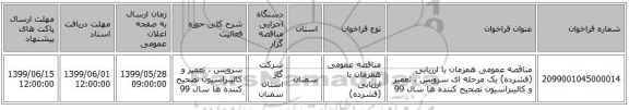 مناقصه عمومی همزمان با ارزیابی (فشرده) یک مرحله ای سرویس ، تعمیر و کالیبراسیون تصحیح کننده ها سال 99 
