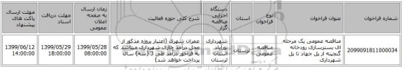 مناقصه عمومی یک مرحله ای بسترسازی رودخانه گنجینه از پل جهاد تا پل شهرداری
