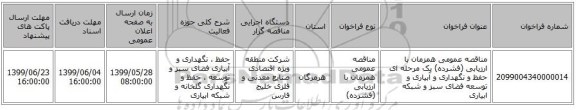 مناقصه عمومی همزمان با ارزیابی (فشرده) یک مرحله ای حفظ و نگهداری و آبیاری و توسعه فضای سبز و شبکه ابیاری 