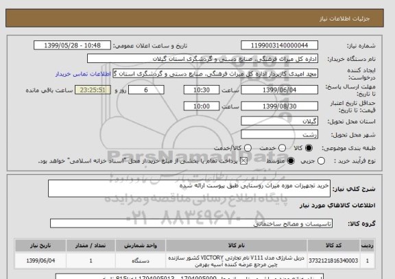 استعلام خرید تجهیزات موزه میراث روستایی طبق پیوست ارائه شده