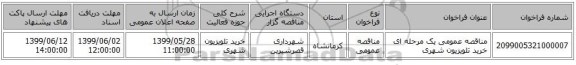 مناقصه عمومی یک مرحله ای خرید تلویزیون شهری 