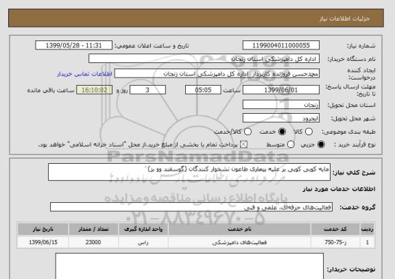 استعلام مایه کوبی کوبی بر علیه بیماری طاعون نشخوار کنندگان (گوسفند وو بز)