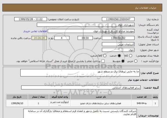 استعلام جا به جایی تیرهای برق در سطح شهر