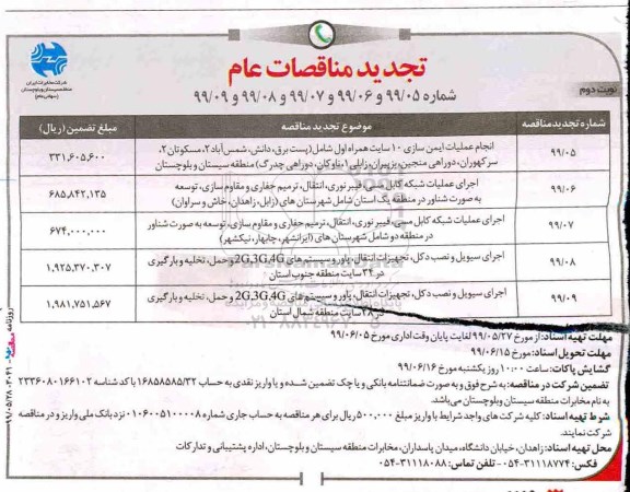 تجدید مناقصات ایمن سازی 10 سایت همراه اول ...- نوبت دوم 