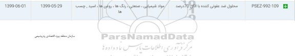 استعلام، استعلام محلول ضد عفونی کننده با الکل 70 درصد