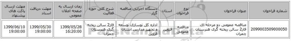 مناقصه عمومی دو مرحله ای فاز2 سالن ریخته گری هنرستان چمران