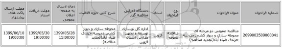 مناقصه عمومی دو مرحله ای محوطه سازی و دیوار کشی مدرسه جرندق ضیاء آباد(تجدید مناقصه)