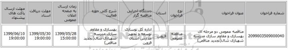 مناقصه عمومی دو مرحله ای بهسازی و مقاوم سازی مدرسه شهبازی شال(تجدید مناقص)