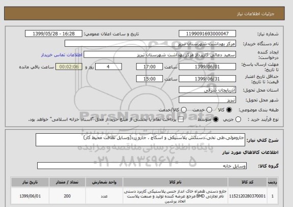 استعلام جاروموئی،طی نخی،دستکش پلاستیکی و اسکاچ . جارو زرد(وسایل نظافت محیط کار)
