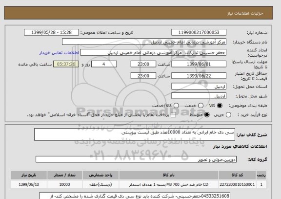 استعلام سی دی خام ایرانی به تعداد 10000عدد طبق لیست پیوستی