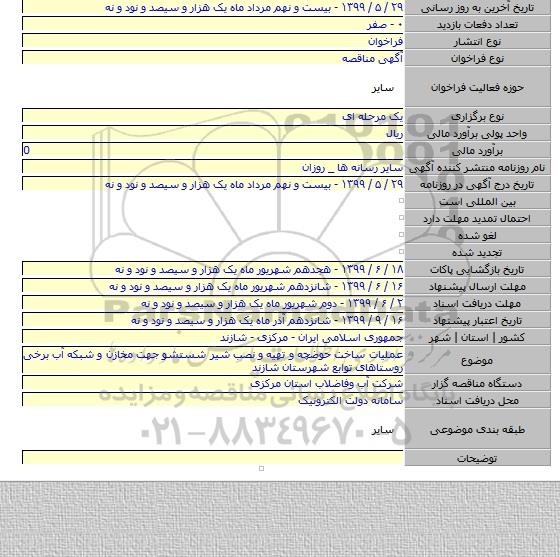 عملیات ساخت حوضچه و تهیه و نصب شیر شستشو جهت مخازن و شبکه آب برخی روستاهای توابع شهرستان شازند