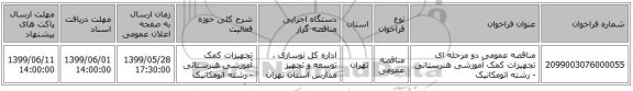 مناقصه عمومی دو مرحله ای تجهیزات کمک آموزشی هنرستانی - رشته اتومکانیک 
