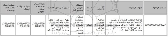مناقصه عمومی همزمان با ارزیابی (فشرده) دو مرحله ای تهیه ، ساخت ، حمل ، تخلیه و اجرای پوشش سقف بدون درز خود ایستا جهت سالن ورزشی 4500 نفری قم  