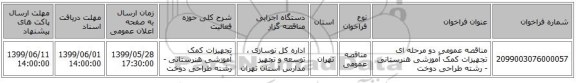 مناقصه عمومی دو مرحله ای تجهیزات کمک آموزشی  هنرستانی - رشته طراحی دوخت 