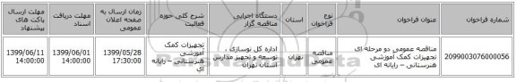 مناقصه عمومی دو مرحله ای تجهیزات کمک آموزشی هنرستانی – رایانه ای