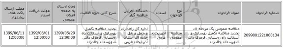 مناقصه عمومی یک مرحله ای تجدید مناقصه تکمیل بهسازی و آسفالت راه روستایی قرمزی داش شهرستان چالدران