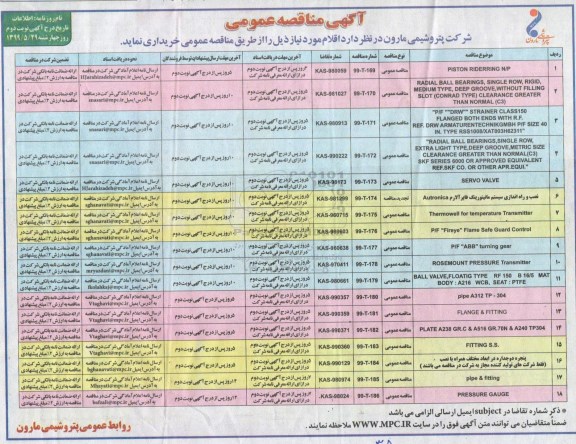 مناقصه ، مناقصه PISTON RIDERRING N/P... نوبت دوم