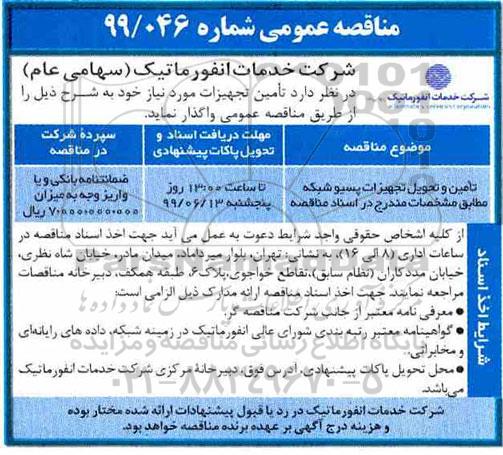 مناقصه، مناقصه تامین و تحویل تجهیزات پسیو شبکه