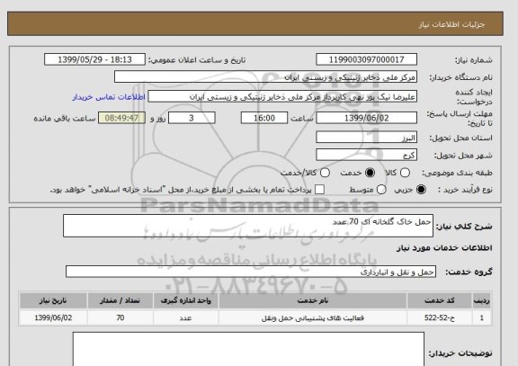 استعلام حمل خاک گلخانه ای 70 عدد