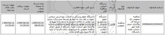 مناقصه عمومی یک مرحله ای واگذاری حجم کلیه امور خدمات نقلیه دانشگاه 