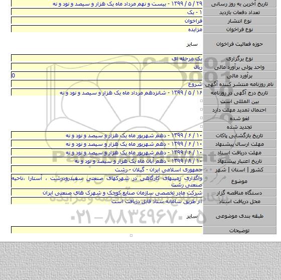 واگذاری زمینهای کارگاهی در شهرکهای صنعتی سفیدرودرشت ، آستارا ،ناحیه صنعتی رشت