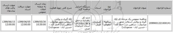 مناقصه عمومی یک مرحله ای لکه گیری و روکش آسفالت محور میاندوآب - شاهین دژ ( احمد آباد - حسین آباد - محمودآباد)