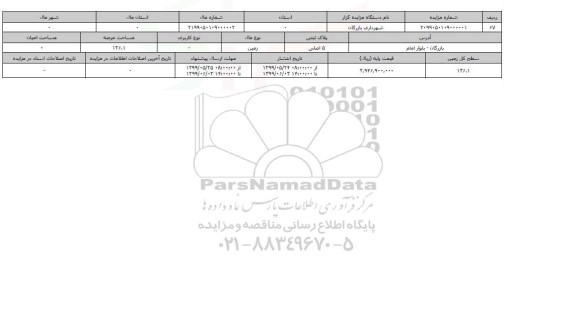 آگهی مزایده، مزایده زمین عرصه 136.1 متر