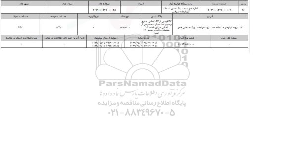 آگهی مزایده، مزایده ساختمان عرصه 1436متر