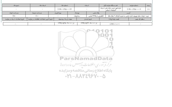 آگهی مزایده، مزایده ساختمان عرصه 200 متر