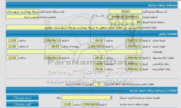 مزایده واگذاری یکباب مغازه تجاری