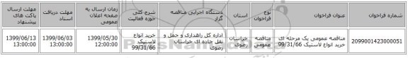 مناقصه عمومی یک مرحله ای خرید انواع لاستیک 99/31/66