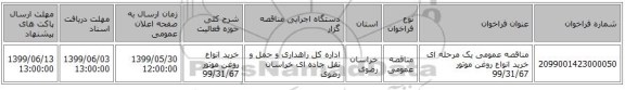 مناقصه عمومی یک مرحله ای خرید انواع روغن موتور 99/31/67