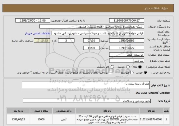 استعلام مصرقی بیمارستانی
