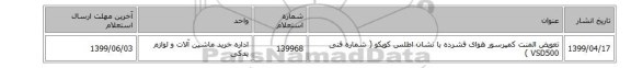 تعویض المنت کمپرسور هوای فشرده با نشان اطلس کوپکو ( شماره فنی VSD500 )