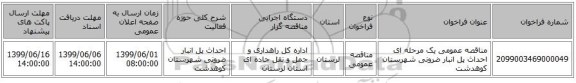 مناقصه عمومی یک مرحله ای احداث پل انبار ضرونی شهرستان کوهدشت