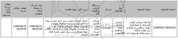 فراخوان ارزیابی کیفی کفسازی و جمع آوری آبهای سطحی و حفاظ و درب های جایگاه سیلندرهای هیدروژن احد CR1