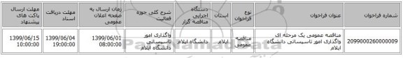 مناقصه عمومی یک مرحله ای واگذاری امور تاسیساتی دانشگاه ایلام 