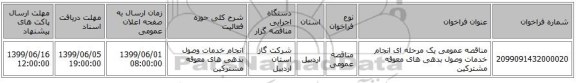 مناقصه عمومی یک مرحله ای انجام خدمات وصول بدهی های معوقه مشترکین 