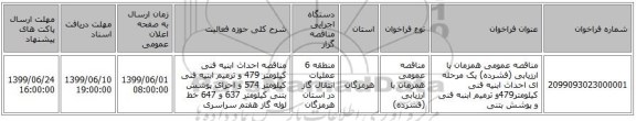 مناقصه عمومی همزمان با ارزیابی (فشرده) یک مرحله ای احداث ابنیه فنی کیلومتر479و ترمیم ابنبه  فنی و پوشش بتنی