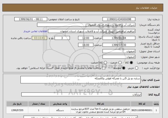 استعلام سازه دو پل 5تن با محرکه طولی وکالسکه