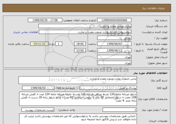 استعلام لباس خدمات وزارت صنعت معدن و تجارت