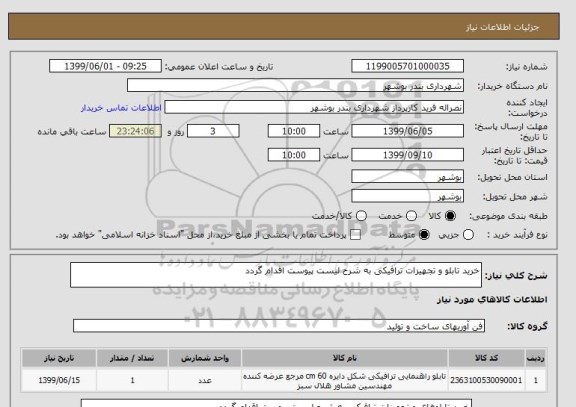 استعلام خرید تابلو و تجهیزات ترافیکی به شرح لیست پیوست اقدام گردد