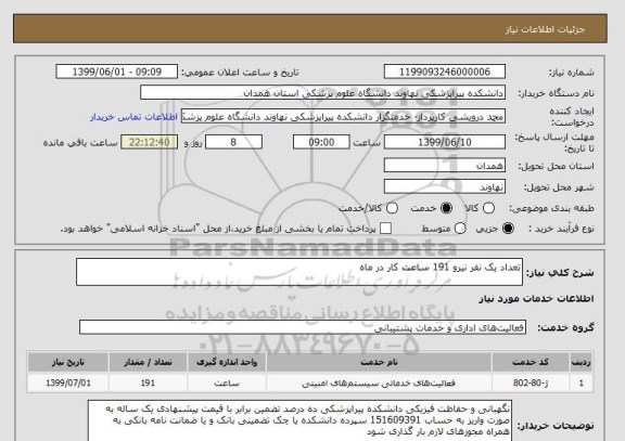 استعلام تعداد یک نفر نیرو 191 ساعت کار در ماه 