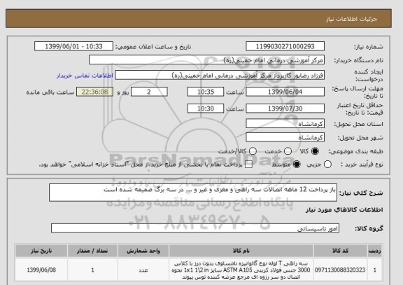 استعلام باز پرداخت 12 ماهه اتصالات سه راهی و مغزی و غیر و ... در سه برگ ضمیمه شده است 