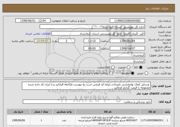 استعلام  وسایل کمک توانبخشی نابینایان..ایران کد فرضی است به پیوست مراجعه فرمائید و با ایران کد داده شده مجموعه را قیمت گذاری فرمائید .